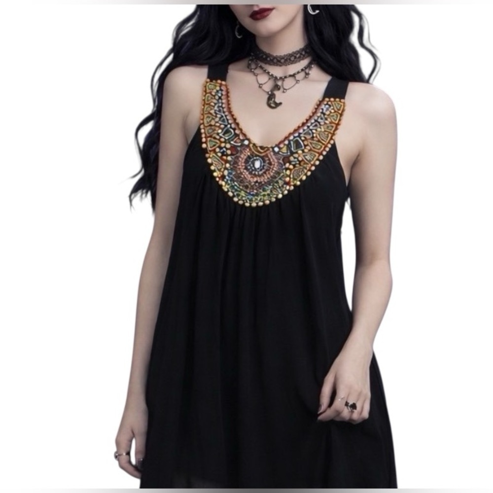 Forever 21 Y2K Black Colorful Beads Tunic Top/ Mini Dress XL
